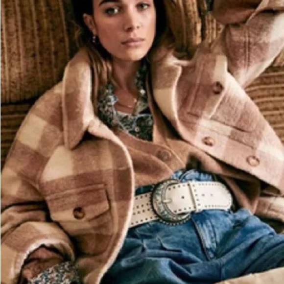 Sezane Jackets & Blazers - Sezane Joe Coat Wool Plaid Ecru Beige Jacket Winter Women’s Size FR36 US 4